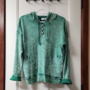 Zenana Green Waffle Knit Hoodie - M
